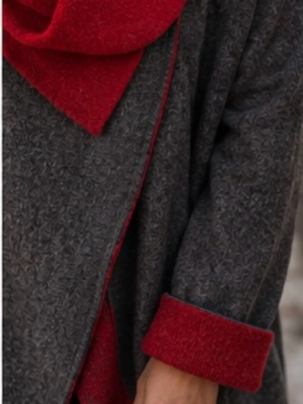 Charamente Italy Draped Waterfall Cardigan S/M Red Grey Avantgarde Wool Feel - Picture 3 of 6